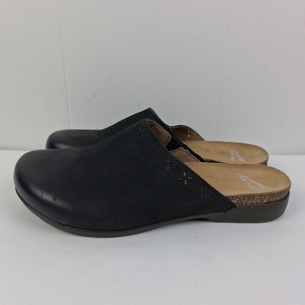 Dansko Robbie Leather Slip On Clogs Black Burnished Nubuck Women EU 40/9.5
